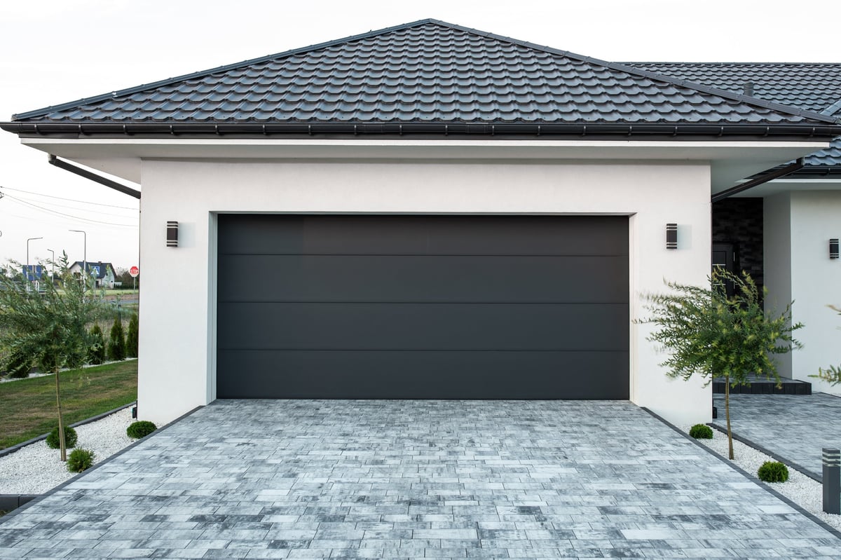 Facade of a modern garage with designer entrance and luxurious exterior