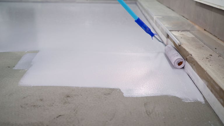 Paint the floor white using a long roller