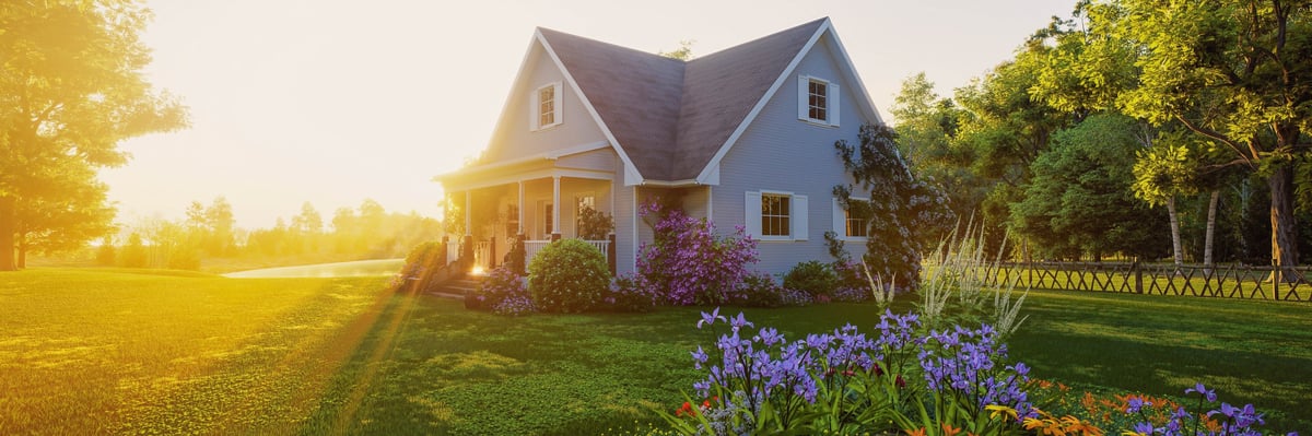 Gainesville area home with a lush green yard and porch surrounded by trees